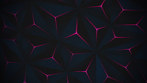 Dark Geometric Polygon Pattern with Neon Pink Edges on Black Background HD wallpaper
