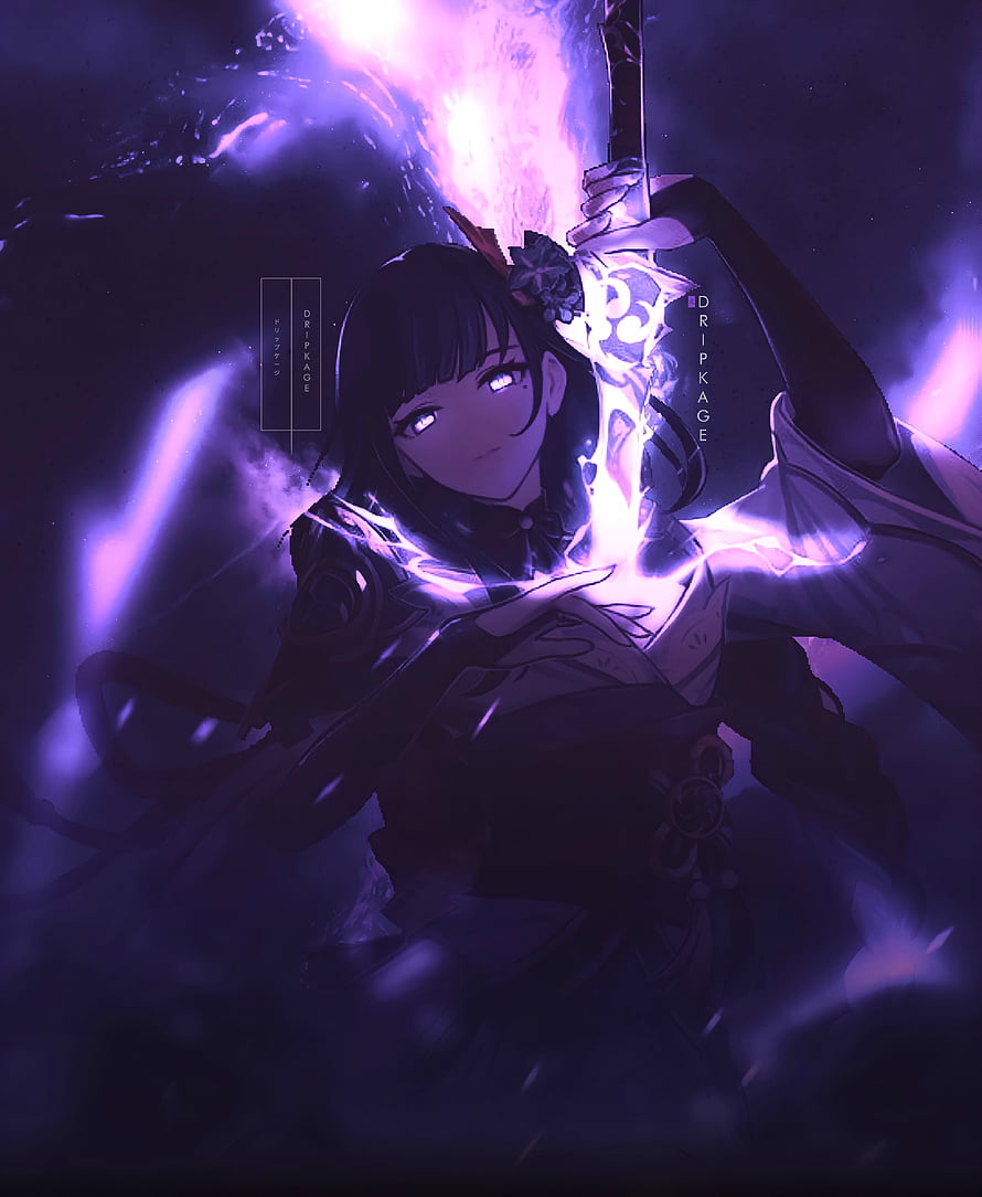 Raiden Shogun Wielding Glowing Sword in Purple Lightning Storm HD phone wallpaper