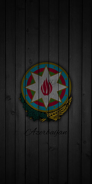Azerbaijan National Emblem on Dark Wood Plank Background HD phone wallpaper
