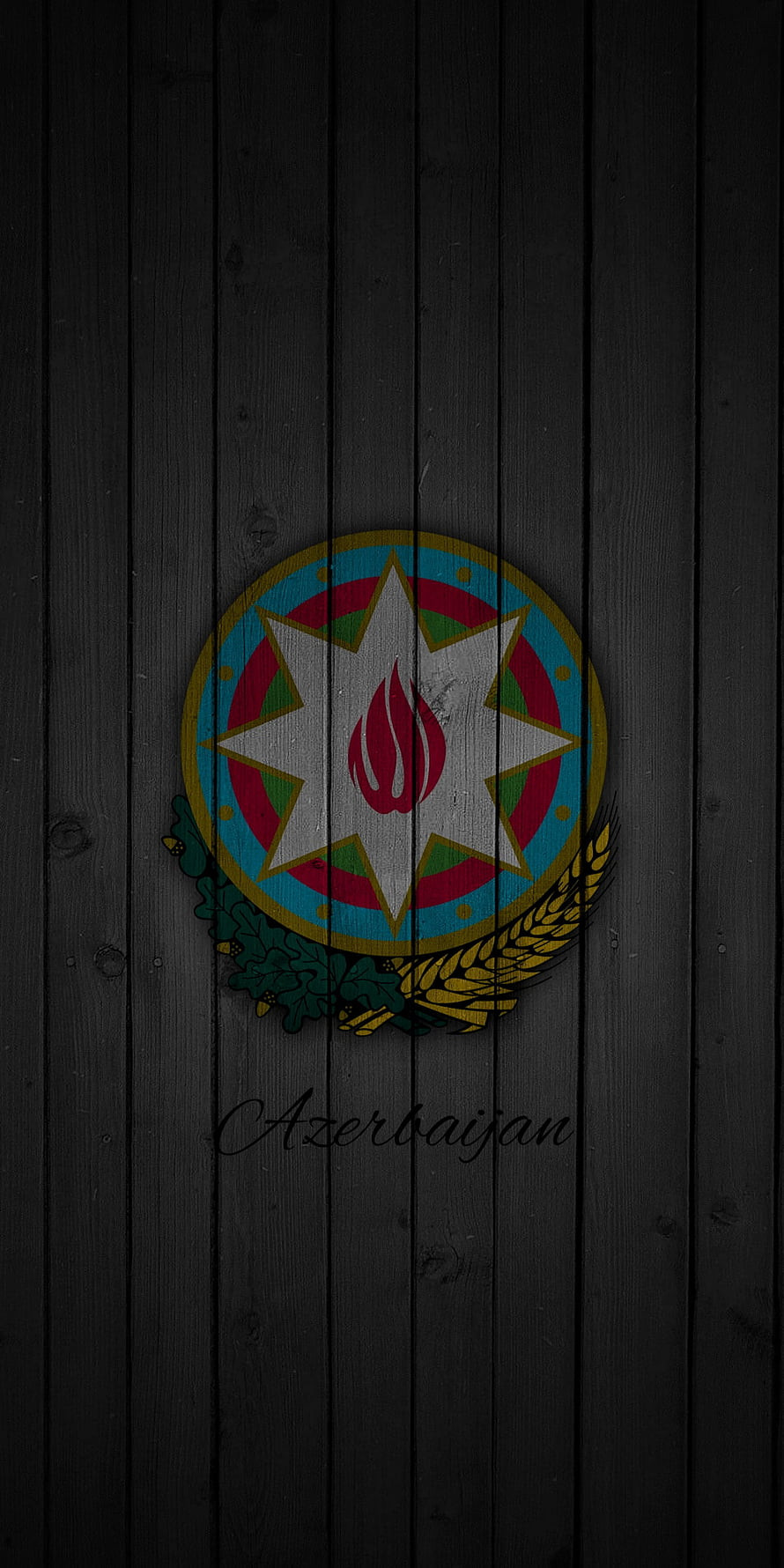 Azerbaijan National Emblem on Dark Wood Plank Background HD phone wallpaper