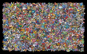Complete Collection of Every Pokemon Character in a Dense Colorful Mosaic Illustration HD wallpaper