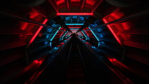 Futuristic Dark Tunnel With Red And Blue Neon Lighting And Vanishing Point Perspective HD wallpaper