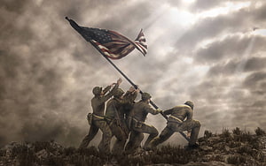 Iwo Jima Flag Raising Scene from World War II HD wallpaper