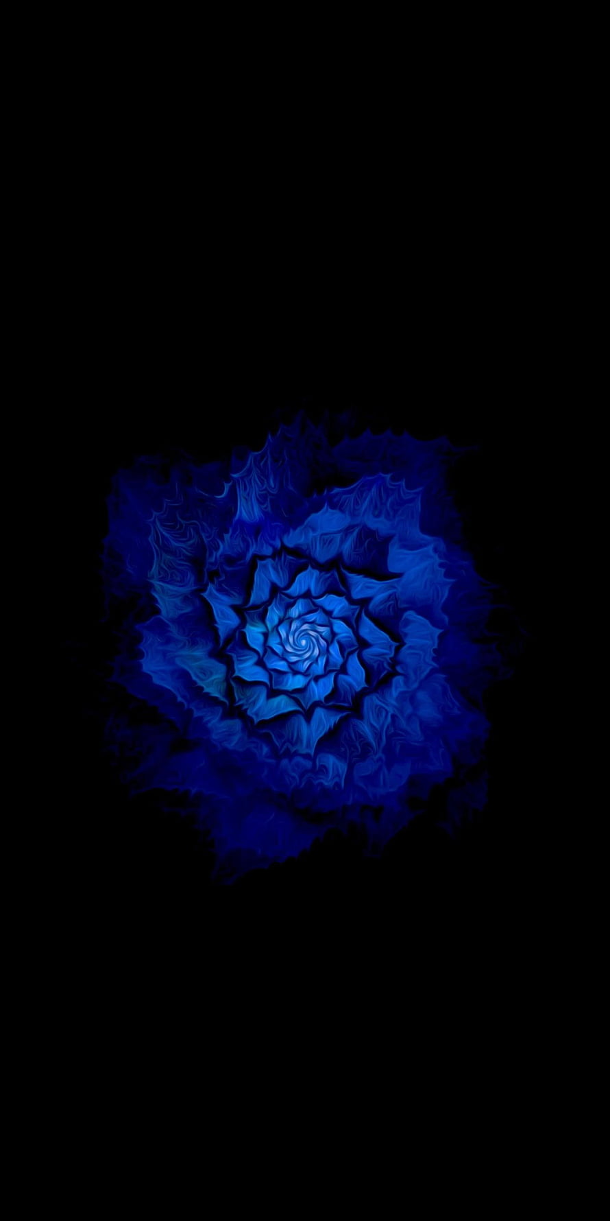 Glowing Blue Fractal Flower on Black Background HD phone wallpaper