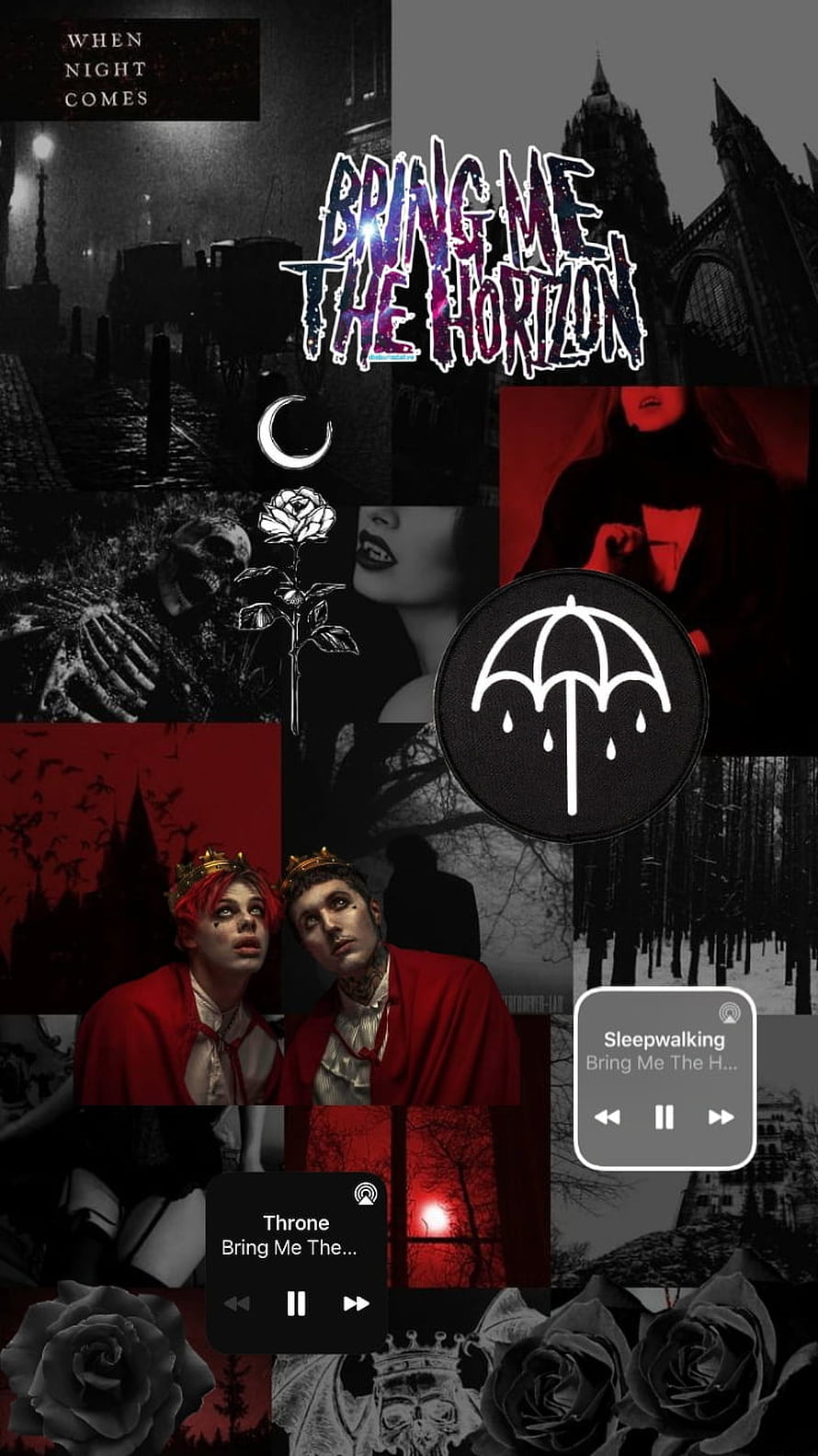 Bring Me The Horizon Dark Aesthetic Collage with Gothic Roses and Album Art HD phone wallpaper