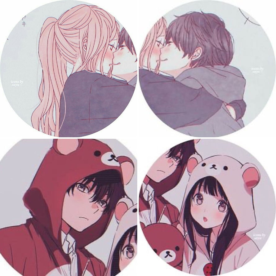 Cute Anime Couple Profile Pictures with Bear Hoodies and Romantic Embrace HD phone wallpaper