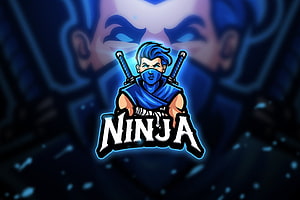 Blue Ninja Warrior Esports Mascot Logo With Dual Swords And Glowing Background HD wallpaper