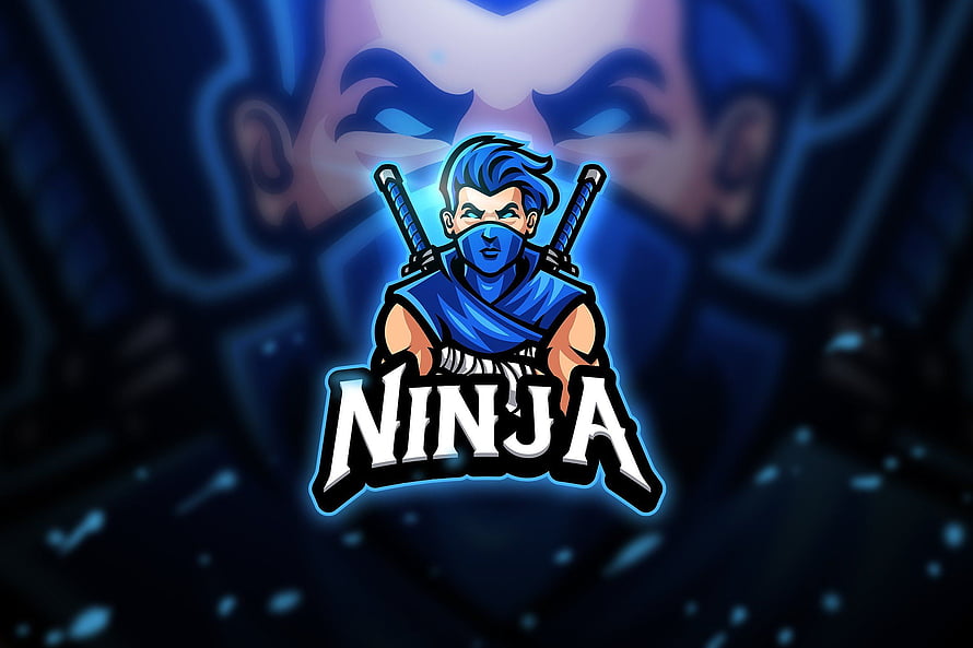 Blue Ninja Warrior Esports Mascot Logo With Dual Swords And Glowing Background HD wallpaper