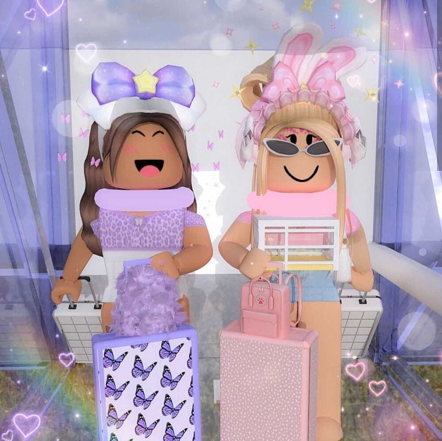 Roblox Aesthetic Duo With Pastel Suitcases And Cute Accessories HD wallpaper
