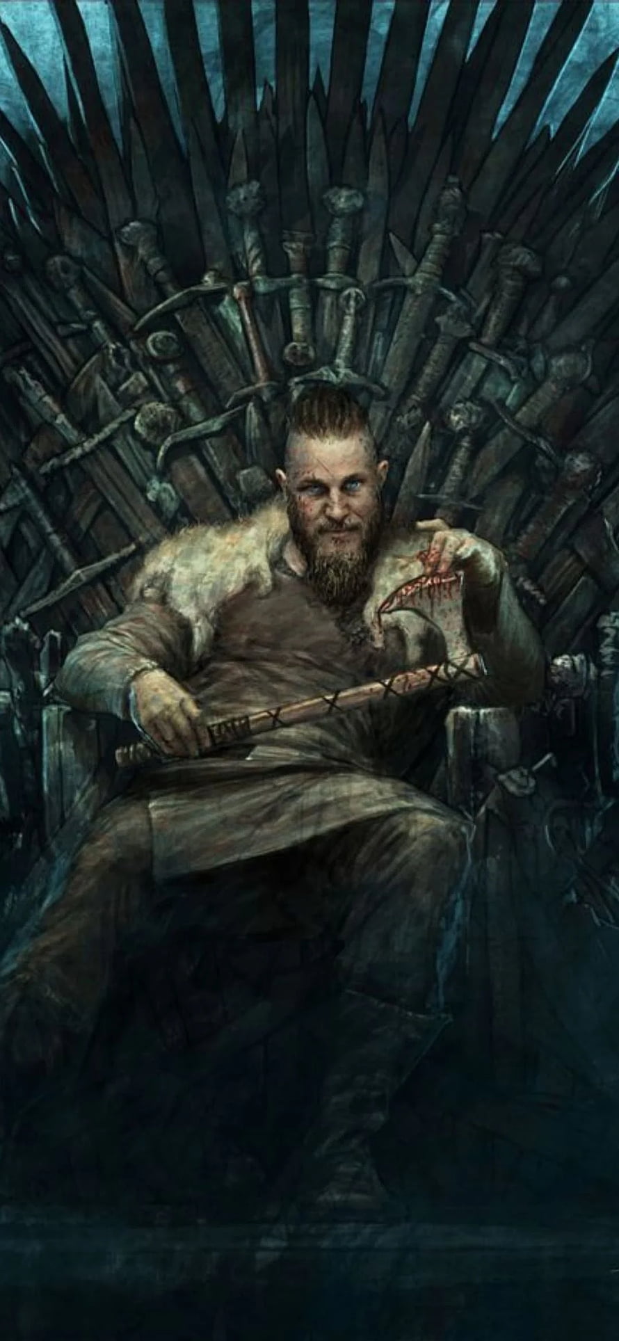 Ubbe Ragnarsson Sitting on the Iron Throne in a Dark Fantasy Painting HD phone wallpaper