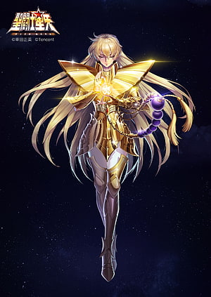 Saint Seiya Virgo Shaka Golden Armor Character Artwork HD phone wallpaper