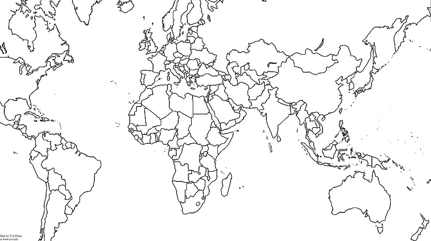 Blank World Map Outline With Country Borders For Educational Use HD wallpaper