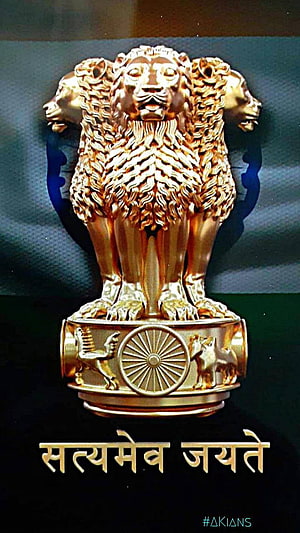 Golden State Emblem of India with Lion Capital and Ashoka Chakra HD phone wallpaper