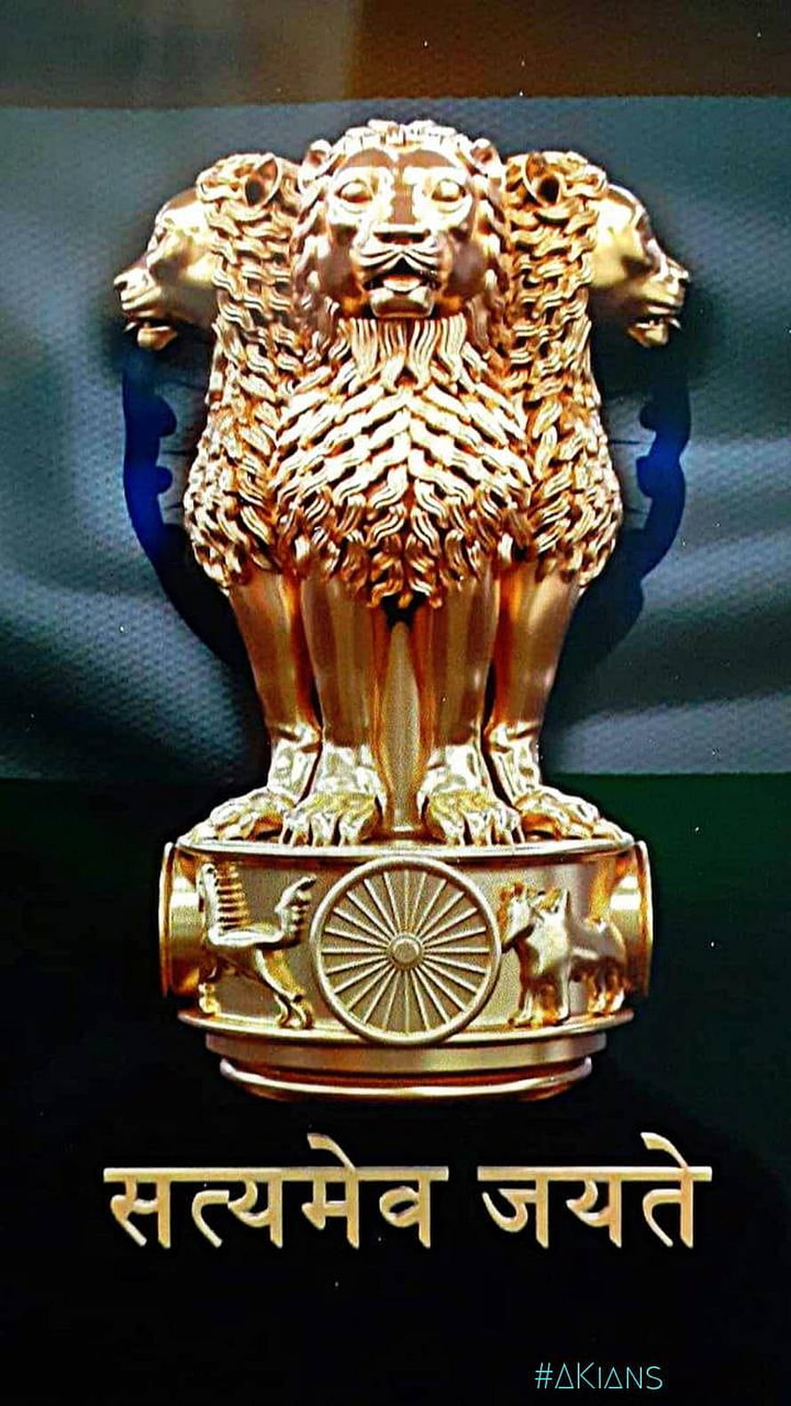 Golden State Emblem of India with Lion Capital and Ashoka Chakra HD phone wallpaper