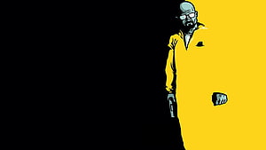 Breaking Bad Walter White Yellow Hazmat Suit Illustration with Pistol on Black and Yellow Background HD wallpaper