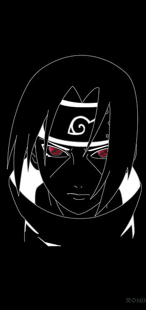 Itachi Uchiha Minimalist Line Art Portrait with Sharingan Eyes on Black Background HD phone wallpaper
