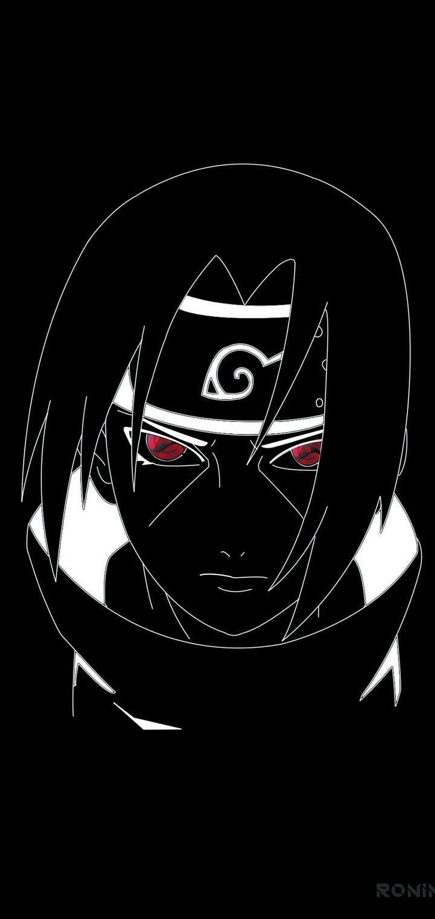 Itachi Uchiha Minimalist Line Art Portrait with Sharingan Eyes on Black Background HD phone wallpaper
