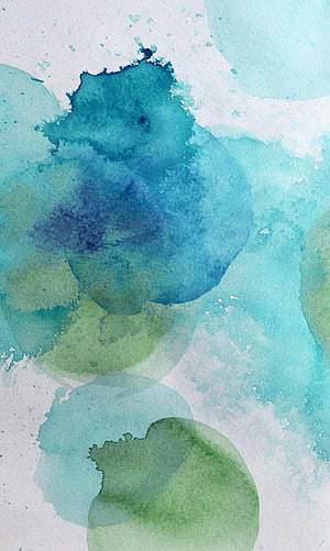 Abstract Watercolor Art with Soft Blue and Green Ink Blends on White Paper HD phone wallpaper