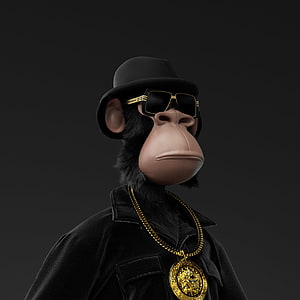 HAPEBEAST Prime NFT Monkey in Black Fedora, Sunglasses, and Gold Chain HD phone wallpaper