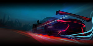Futuristic Sports Car With Neon Light Trails On A Night Highway HD wallpaper