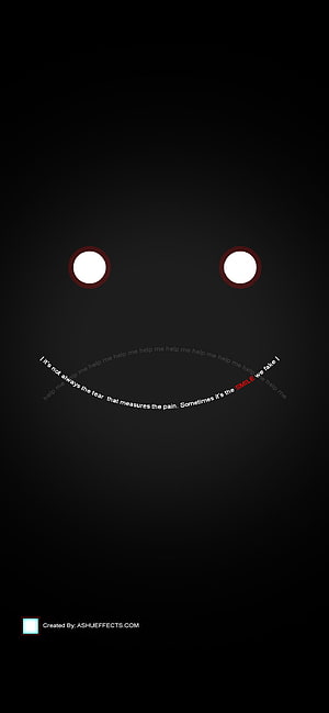 Minimalist Dark Face With White Eyes And Curved Quote Text On Black Background HD phone wallpaper