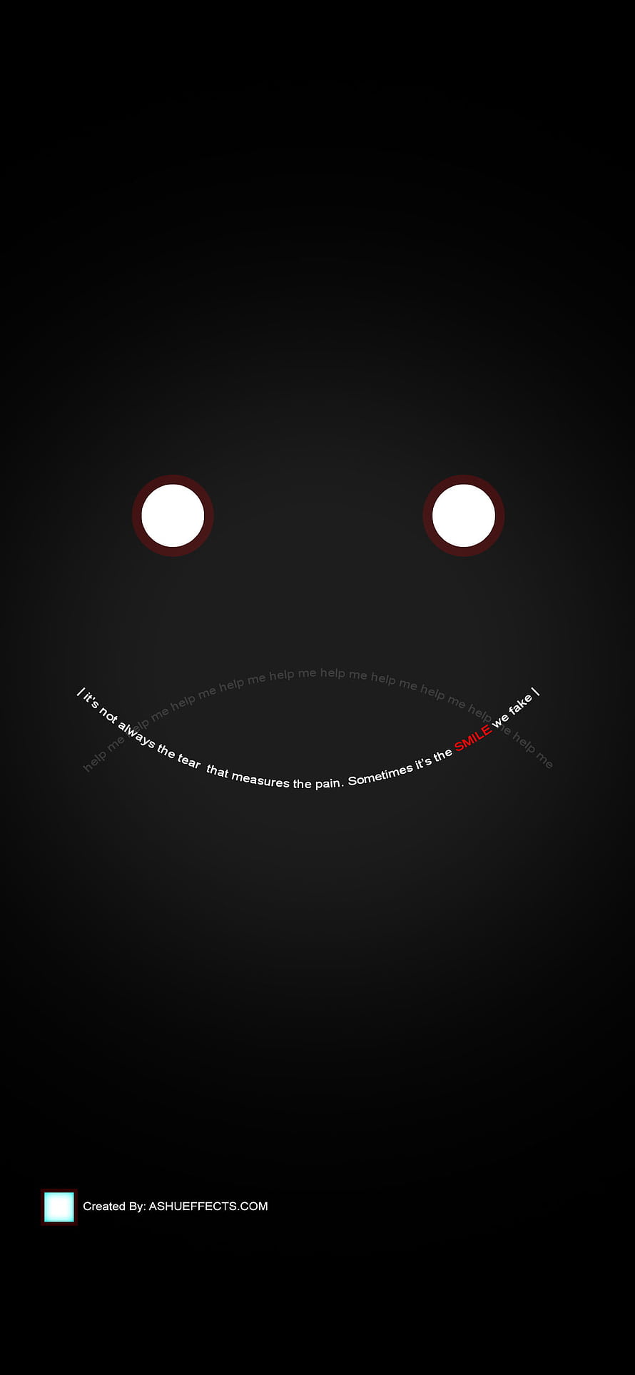 Minimalist Dark Face With White Eyes And Curved Quote Text On Black Background HD phone wallpaper
