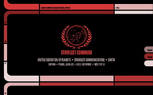 Star Trek TNG LCARS Interface Design with Starfleet Command Emblem and Red Black Palette HD wallpaper