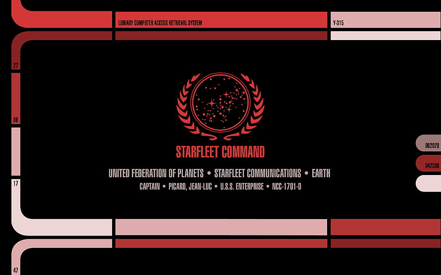 Star Trek TNG LCARS Interface Design with Starfleet Command Emblem and Red Black Palette HD wallpaper