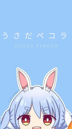 Usada Pekora Anime Character Portrait With Rabbit Ears And Blue Hair On Light Blue Background HD phone wallpaper