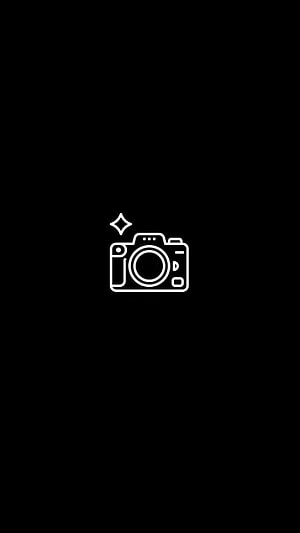 Minimalist White Camera Icon with Sparkle on Black Background HD phone wallpaper