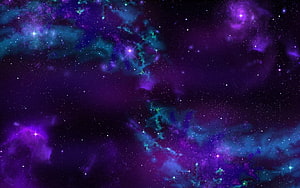 Vibrant Purple and Teal Nebula Clouds in Deep Space with Scattered Stars HD wallpaper