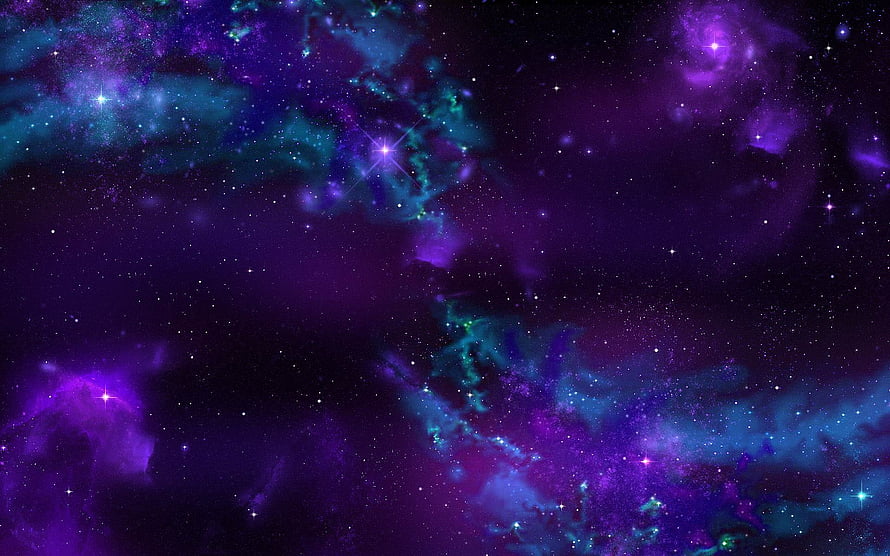 Vibrant Purple and Teal Nebula Clouds in Deep Space with Scattered Stars HD wallpaper