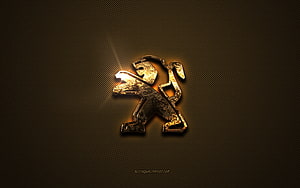 Peugeot Golden Lion Emblem on Textured Brown Metal Background HD wallpaper