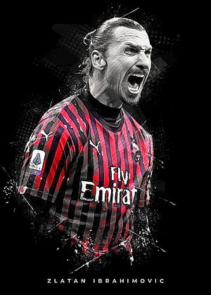 Zlatan Ibrahimovic AC Milan Red Black Striped Jersey Digital Art Portrait HD phone wallpaper