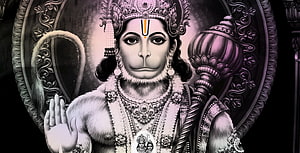 Hanuman God Portrait With Gada And Sacred Tilak In Ornate Frame HD wallpaper