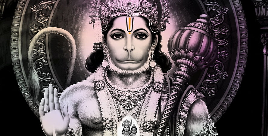 Hanuman God Portrait With Gada And Sacred Tilak In Ornate Frame HD wallpaper