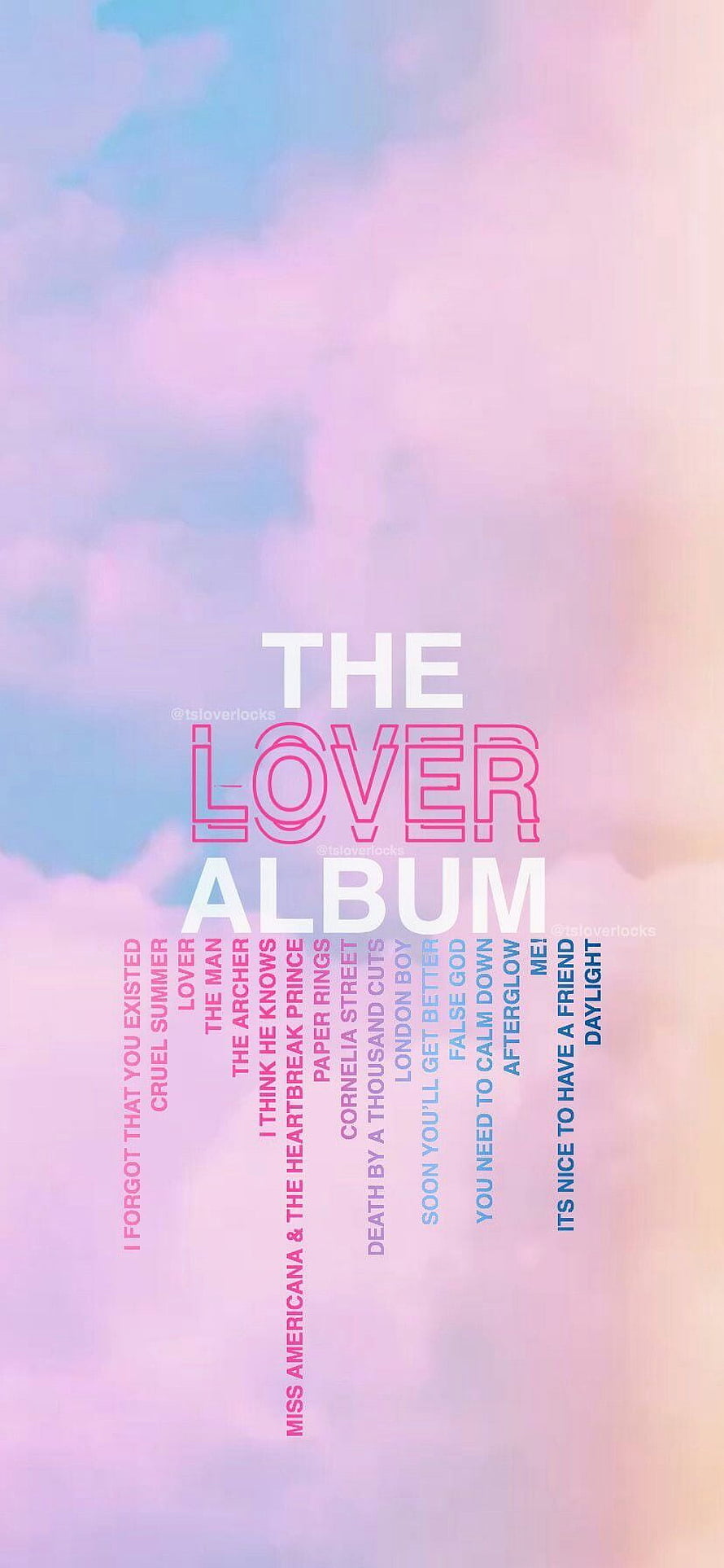 Taylor Swift Lover Album Tracklist on Pastel Cloud Background HD phone wallpaper