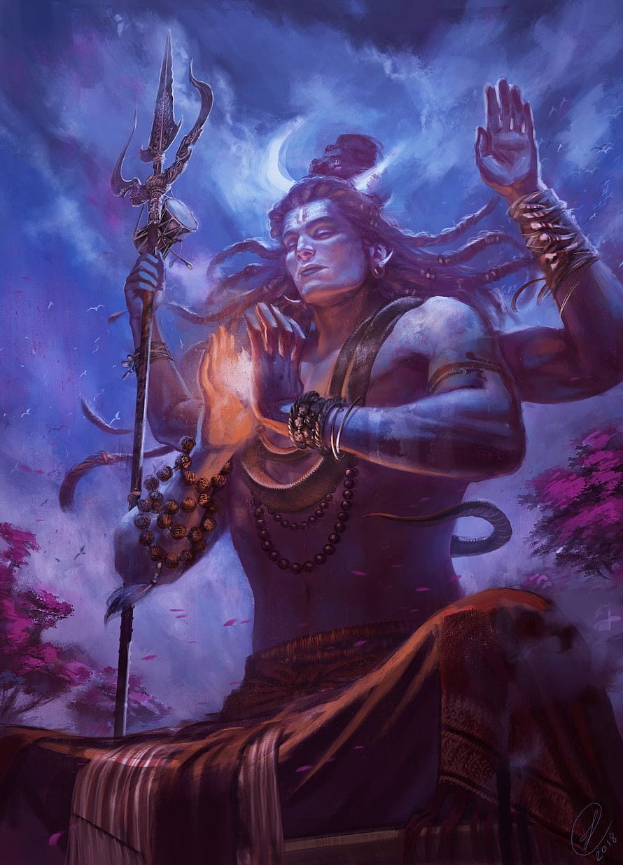 Mahakal Shiva Digital Art with Trishul and Rudraksha Beads HD phone wallpaper