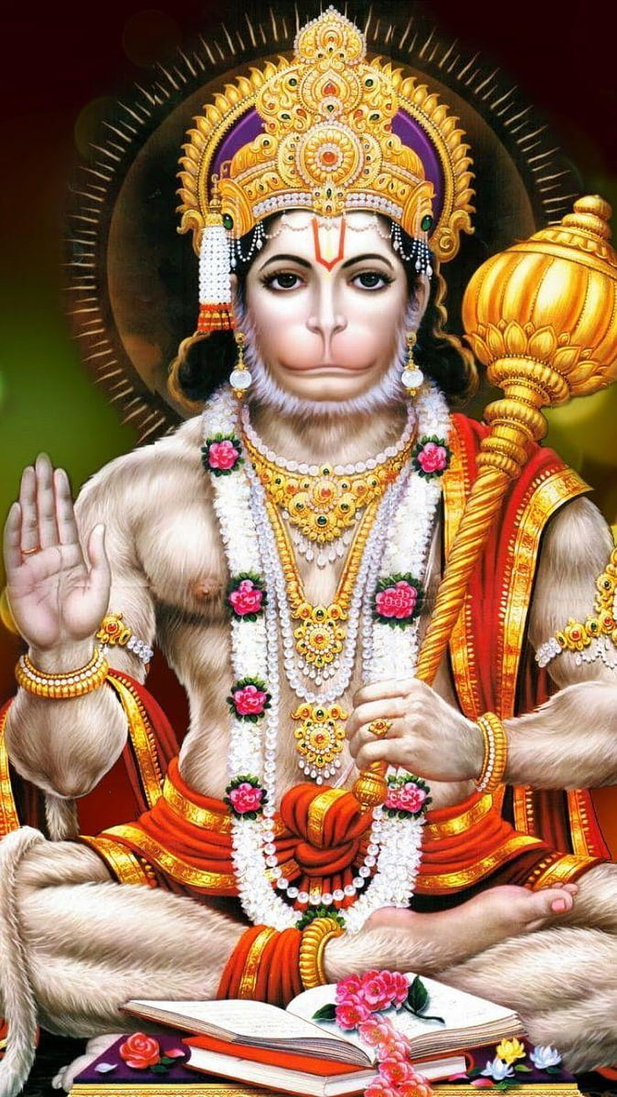 Lord Hanuman Devotional Portrait with Gada and Sacred Text, Hanuman ji, , lord hanuman HD phone wallpaper