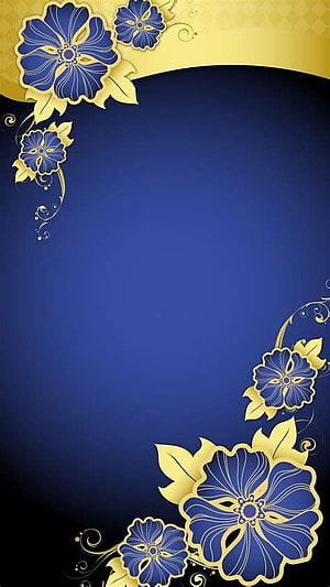 Elegant Blue and Gold Floral Wedding Invitation Background Design HD phone wallpaper