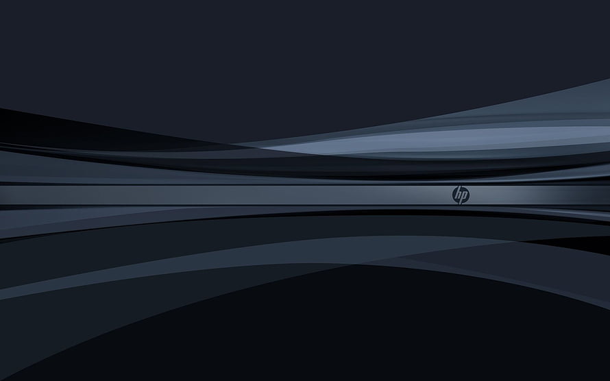 HP Dark Abstract Wave Design with Sleek Metallic Curves and Brand Logo HD wallpaper