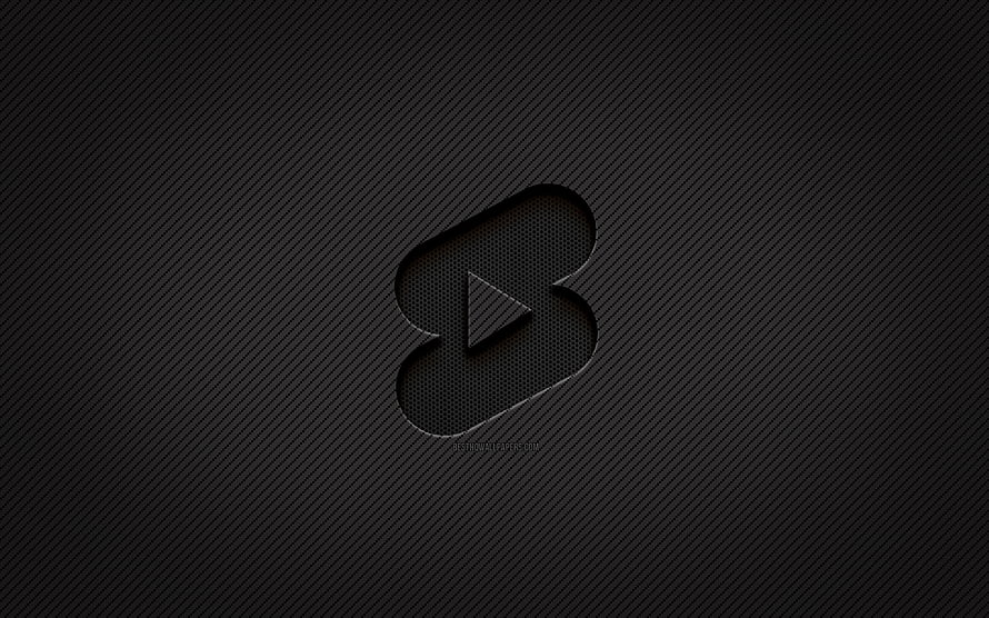 Minimalist YouTube Shorts Logo on Dark Carbon Fiber Texture Background HD wallpaper
