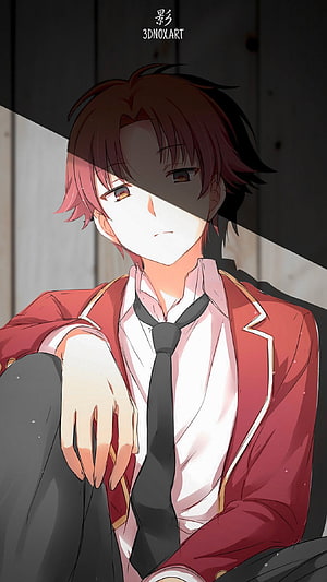 Ayanokoji Kiyotaka Anime Character in Red School Uniform with Dramatic Lighting HD phone wallpaper