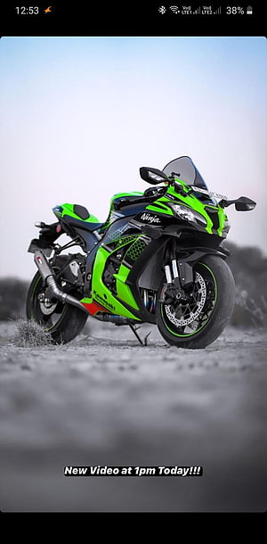 Kawasaki Ninja ZX-10R Superbike in Lime Green and Black on Gravel HD phone wallpaper
