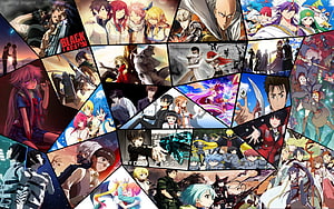Mosaic of Popular Anime Series Featuring Cyberpunk and Fantasy Characters HD wallpaper