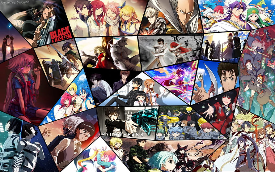 Mosaic of Popular Anime Series Featuring Cyberpunk and Fantasy Characters HD wallpaper
