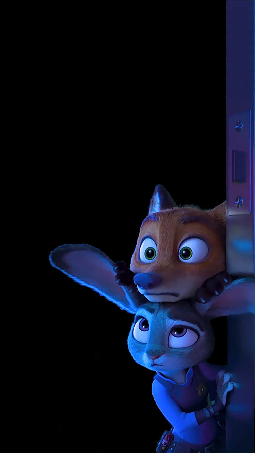 Nick Wilde and Judy Hopkins Peeking from a Doorway in Zootopia HD phone wallpaper