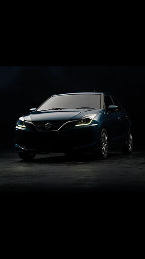 Maruti Suzuki Baleno Sedan in Dark Studio Setting with Dramatic Lighting HD phone wallpaper