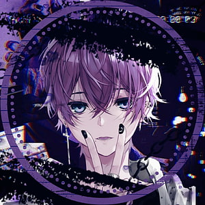 Purple Haired Anime Boy Icon With Glitch Art Aesthetic And Dark Edgy Style HD phone wallpaper