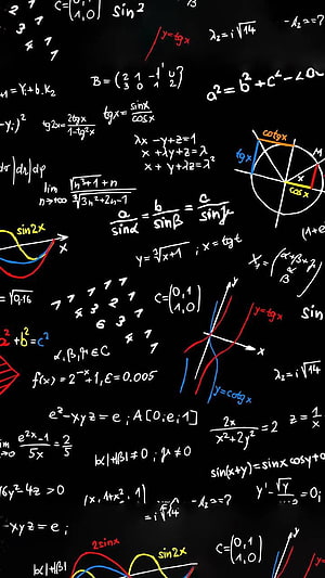 Colorful Handwritten Mathematics Formulas and Trigonometric Graphs on Black Background HD phone wallpaper